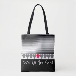 Zwart en wit met hart tote bag