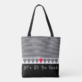 Zwart en wit met hart tote bag (Achterkant)