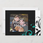 Zwart en wit met omgekeerde Teal werveling Save The Date (Achterkant)