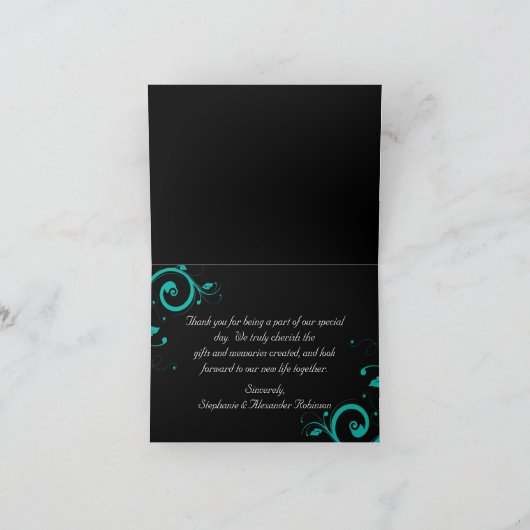 Zwart en wit met omgekeerde tealwerveling bedankkaart (Binnen)