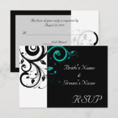 Zwart en wit met omgekeerde tealwerveling RSVP kaartje (Voorkant / Achterkant)