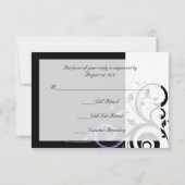 Zwart en wit met paarse spiraalaccent RSVP kaartje (Achterkant)