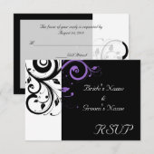 Zwart en wit met paarse spiraalaccent RSVP kaartje (Voorkant / Achterkant)