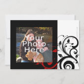 Zwart en wit met rode omgekeerde spiraal save the date (Achterkant)