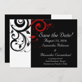 Zwart en wit met rode omgekeerde spiraal save the date (Voorkant / Achterkant)