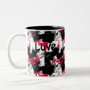Zwart en wit met rode stippen liefdespatroon tweekleurige koffiemok