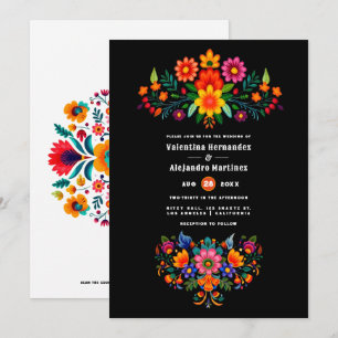 Zwart en wit Mexicaans volksfeest bruiloft Kaart
