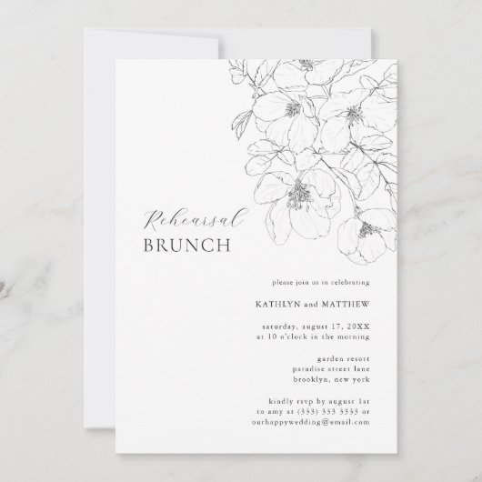 Zwart en wit minimalistisch bloemengebruik voor br kaart (Voorkant)