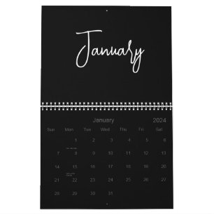 Zwart en Wit Minimalistisch Eenvoudig Schrift Elk Kalender