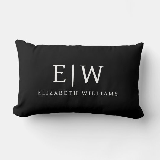 Zwart en Wit Minimalistisch Modern Monogram Kussen (Voorkant)