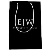 Zwart en Wit Minimalistisch Modern Monogram Medium Cadeauzakje (Voorkant)