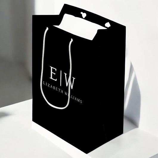 Zwart en Wit Minimalistisch Modern Monogram Medium Cadeauzakje