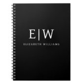 Zwart en Wit Minimalistisch Modern Monogram Notitieboek (Voorkant)