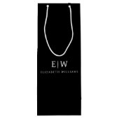 Zwart en Wit Minimalistisch Modern Monogram Wijn Cadeautas (Achterkant)