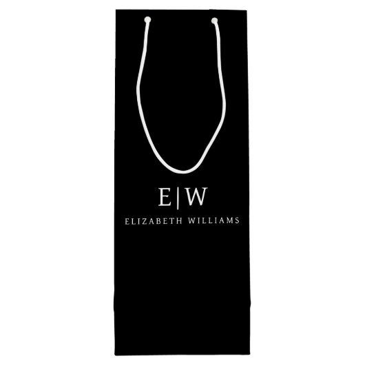 Zwart en Wit Minimalistisch Modern Monogram Wijn Cadeautas (Achterkant)