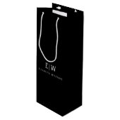 Zwart en Wit Minimalistisch Modern Monogram Wijn Cadeautas (Voorkant Gekanteld)