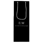 Zwart en Wit Minimalistisch Modern Monogram Wijn Cadeautas (Voorkant)