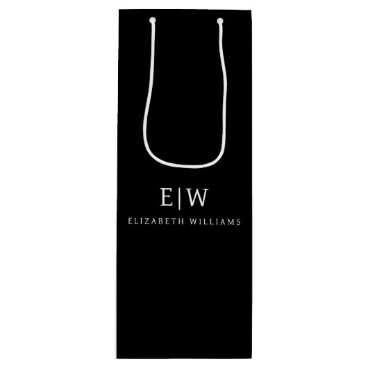 Zwart en Wit Minimalistisch Modern Monogram Wijn Cadeautas (Voorkant)