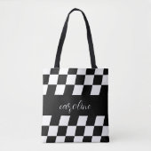 Zwart en wit Minimalistisch Monogram Gecontroleerd Tote Bag (Voorkant)