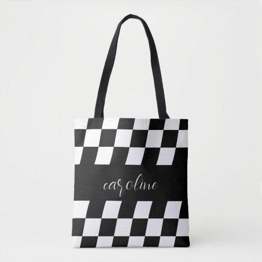 Zwart en wit Minimalistisch Monogram Gecontroleerd Tote Bag (Voorkant)