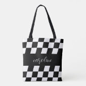 Zwart en wit Minimalistisch Monogram Gecontroleerd Tote Bag (Achterkant)