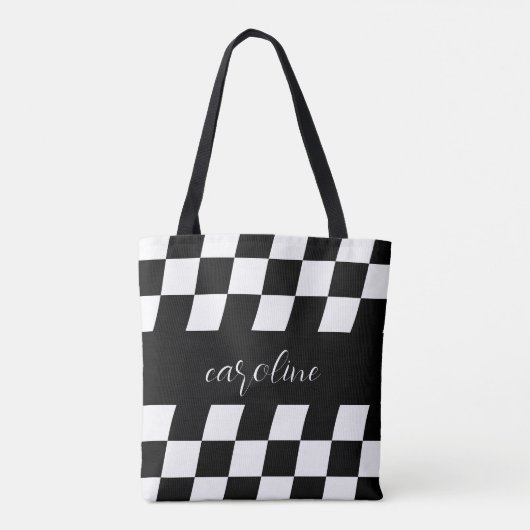 Zwart en wit Minimalistisch Monogram Gecontroleerd Tote Bag (Achterkant)