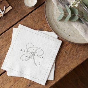 Zwart en Wit Minimalistisch Monogram Trouwen Servet