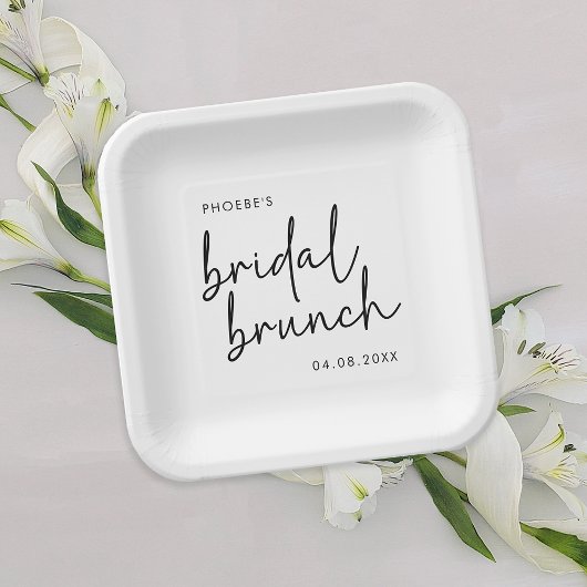 Zwart en Wit Minimalistisch Script Bruidsbrunch Papieren Bordje