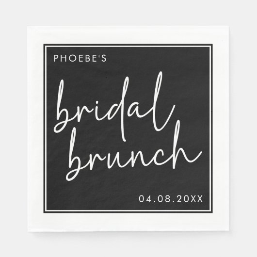Zwart en Wit Minimalistisch Script Bruidsbrunch Servet (Voorkant)
