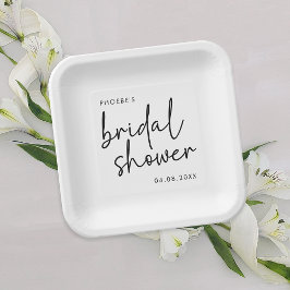 Zwart en Wit Minimalistisch Script Bruidsdouche Papieren Bordje