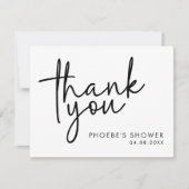 Zwart en Wit Minimalistisch Script Bruidsdouche Pl Bedankkaart (Voorkant)