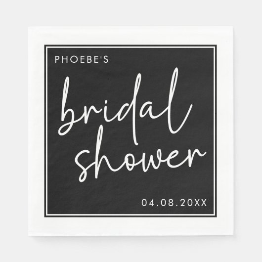 Zwart en Wit Minimalistisch Script Bruidsdouche Servet (Voorkant)