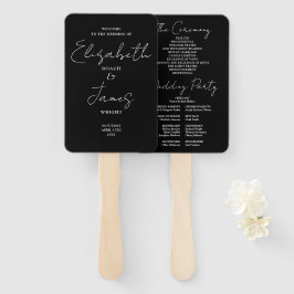 Zwart en wit minimalistisch script huwelijksprogra handwaaier