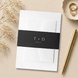 Zwart en wit minimalistische elegante trouw uitnodigingen wikkel