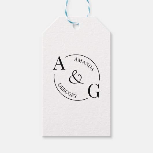 Zwart en Wit Minimalistische Monogram Naam Cadeaut Cadeaulabel (Voorkant)