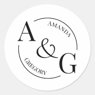 Zwart en Wit Minimalistische Monogram Naam Sticker