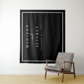 Zwart en wit minimalistische trouw achtergrond wandkleed (In situ)