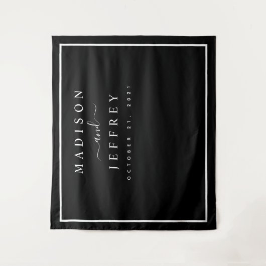 Zwart en wit minimalistische trouw achtergrond wandkleed (Voorkant)