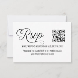 Zwart en wit minimalistische trouw-QR-code RSVP Kaartje