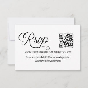 Zwart en wit minimalistische trouw- QR-code RSVP Kaartje