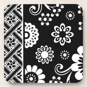 Zwart en wit Mod Floral...kurk onderzetter