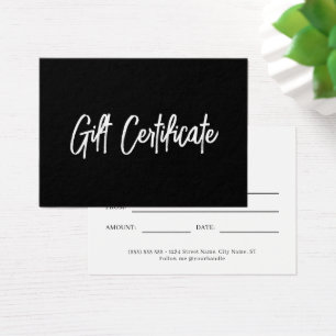 Zwart en wit modern Business Cadeaucertificaat Visitekaartje