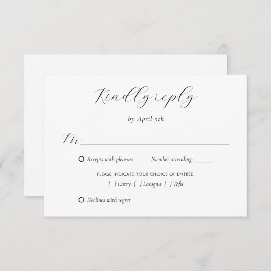 Zwart en wit Modern Calligrafiescript Weddenschap RSVP Kaartje (Voorkant / Achterkant)