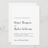 Zwart en wit, modern, eenvoudig script bruiloft kaart (Voorkant / Achterkant)