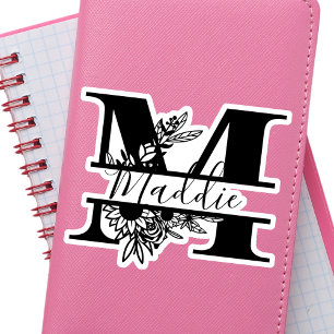 Zwart en wit Modern Elegant "M" Naam Sticker