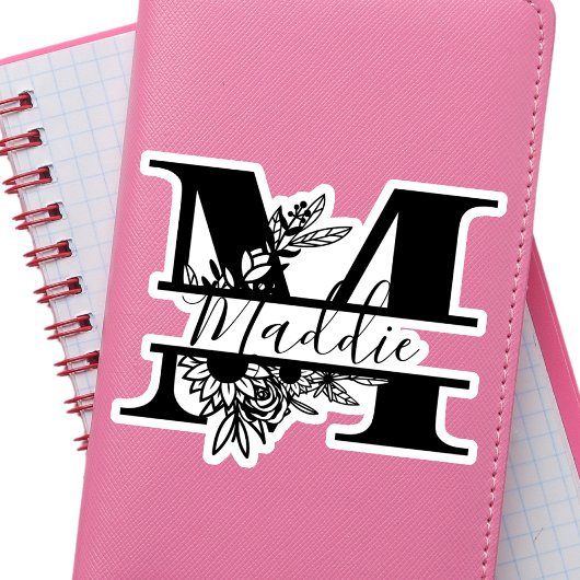 Zwart en wit Modern Elegant "M" Naam Sticker