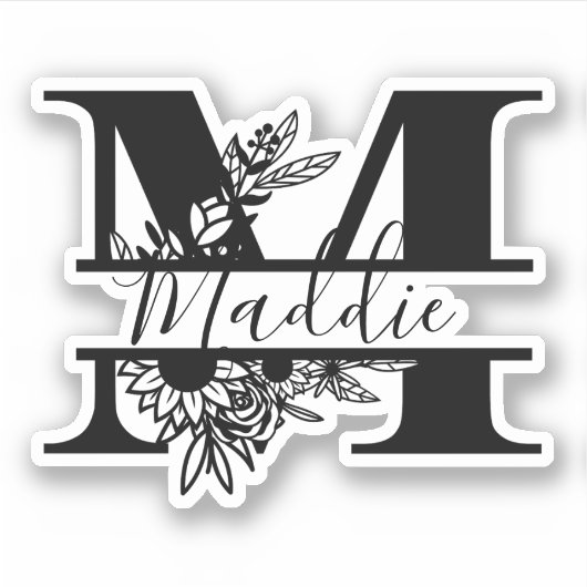 Zwart en wit Modern Elegant "M" Naam Sticker (Voorkant)