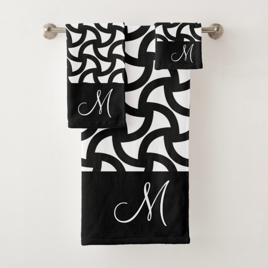 Zwart en wit modern elegante monogram bad handdoek (Insitu)