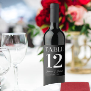 Zwart en wit modern en elegant tafelnummer wijn etiket