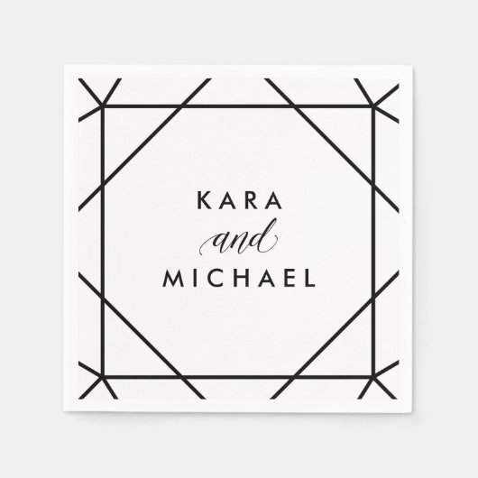 Zwart en wit Modern Geometric Wedding Servetten (Voorkant)
